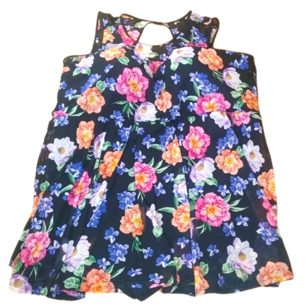 Torrid Modest Swim Dress Woman Plus Sz 6XF Black Mesh Floral Overlay Pool Beach
